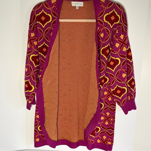 Never Fully Dressed Colorful Viscose Knit Cardigan Women Sz 4 Pink Long Sweater - Picture 6 of 10